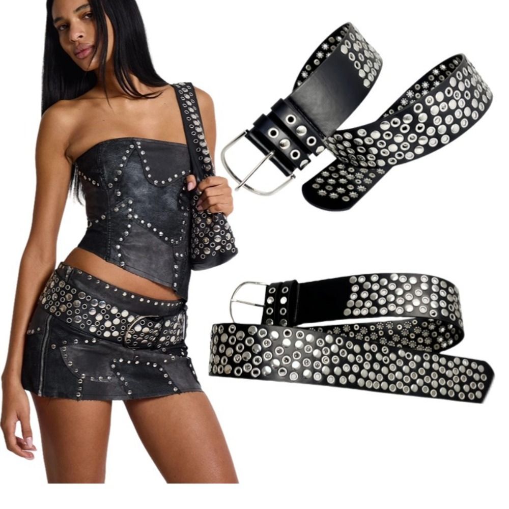 Streetwear Brand Belts - Punk Hollow Eyelet Perçinli Kemer Lüks
