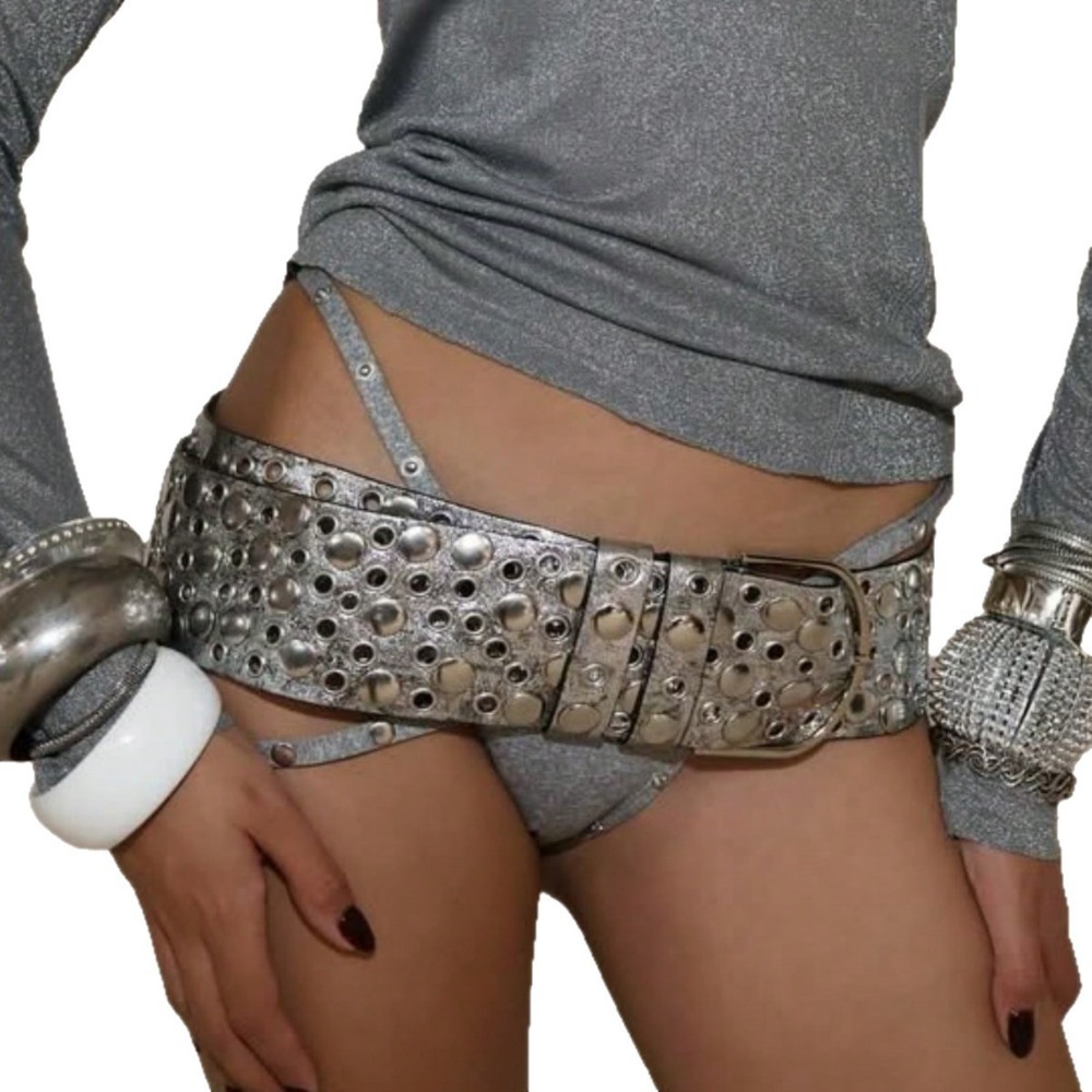 Streetwear Brand Belts - Punk Hollow Kuşgözü Perçinli Kemer Lüks